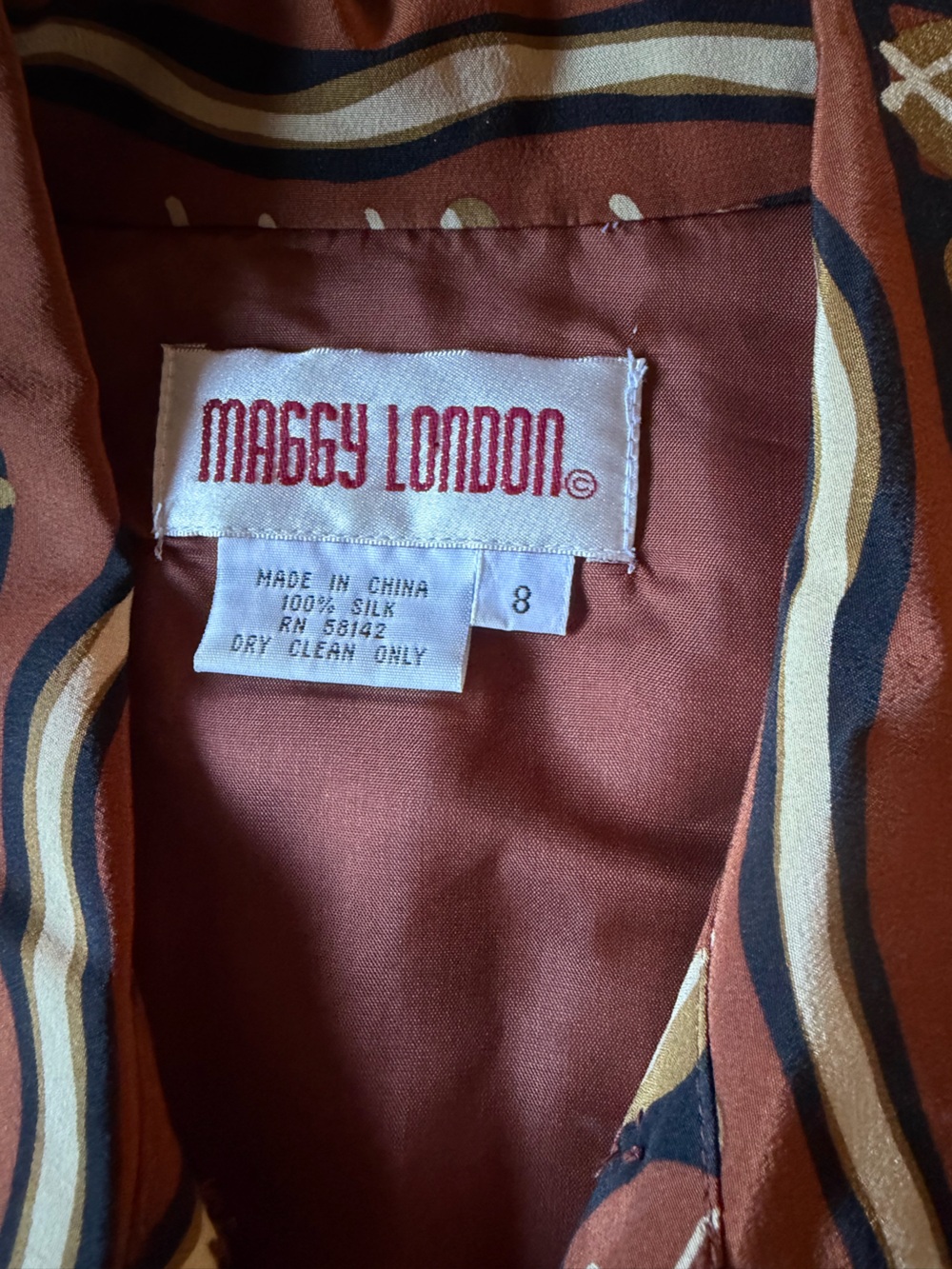 Vintage Maggy London Rust Brown Geometric Maxi Dress - Picture 2 of 3